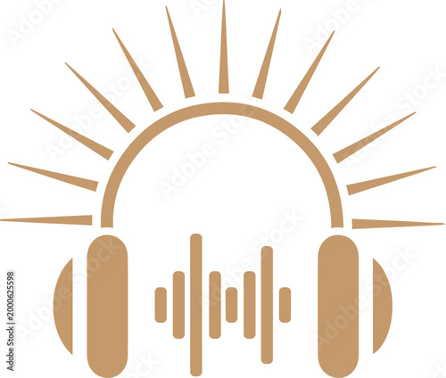Music Headphone Logo Sound Audio Podcast Wave Sun Abstract Icon Design