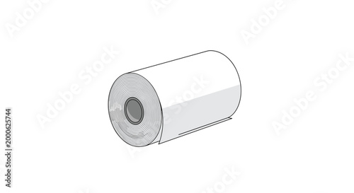 A grayscale illustration of a tightly wound cylindrical paper roll featuring visible spiral layers and a central cardboard core against a plain white background.