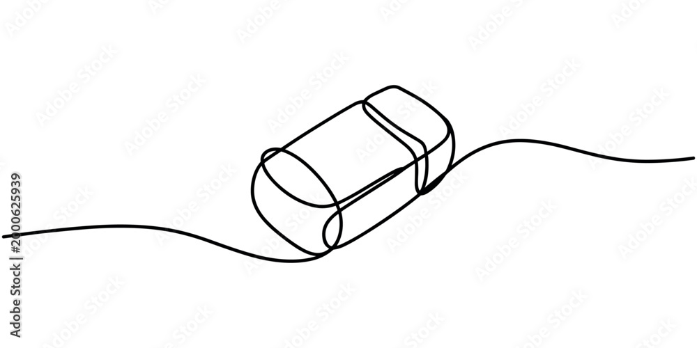 Obraz premium Black continuous line of a rubber eraser on a white background line continuous line single line stationery