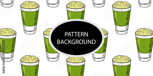 Handran popular matcha latte pattern background. Minimalist matcha leaf collection