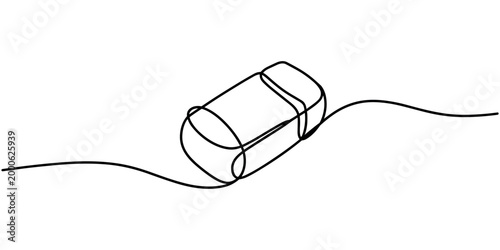 Black continuous line of a rubber eraser on a white background line continuous line single line stationery