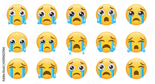 Fotografie Sad Crying Emoji Faces Collection.