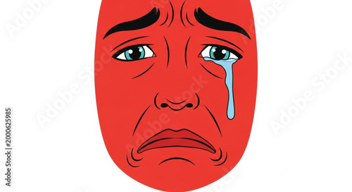 Cuadro en lienzo Sad Red Mask Illustration Crying Tears Emotion.