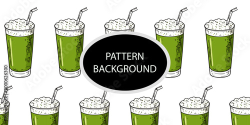 Handran popular matcha latte pattern background. Minimalist matcha leaf collection