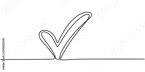 Single line of a check mark symbol on a white background checkmark tick sign