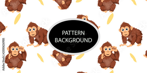 Happy monkey background with jungle monkeys in action poses. cute monkey pattern