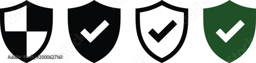 Shield security icons set protection safety secure check mark defense privacy symbol vector design