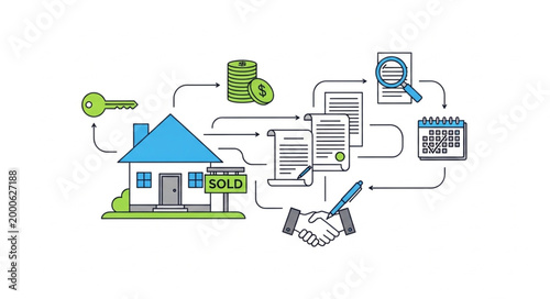 Real Estate Transaction Process Illustration.