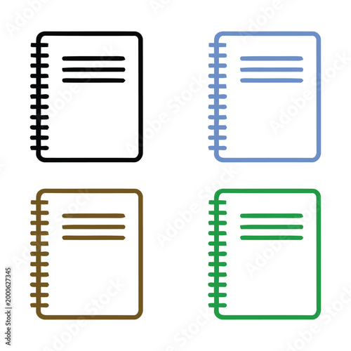 Notebook icon design, minimal vector illustration set of notebook symbols for education, school supplies, note taking, stationery, and clean user interface design elements