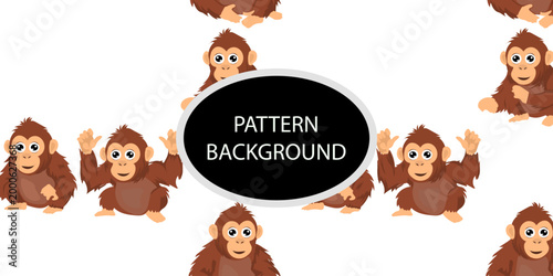 Happy monkey background with jungle monkeys in action poses. cute monkey pattern