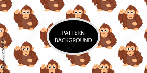 Happy monkey background with jungle monkeys in action poses. cute monkey pattern