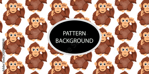 Happy monkey background with jungle monkeys in action poses. cute monkey pattern