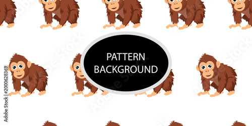 Happy monkey background with jungle monkeys in action poses. cute monkey pattern