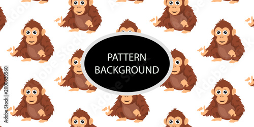 Happy monkey background with jungle monkeys in action poses. cute monkey pattern