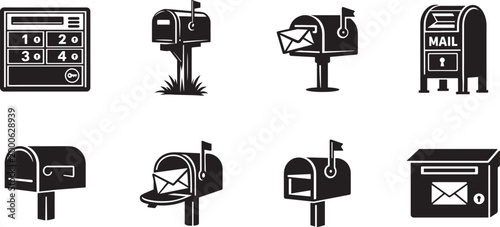 Mailbox icon set in clean vector style for postal service, web, app, logo, template and UI use.