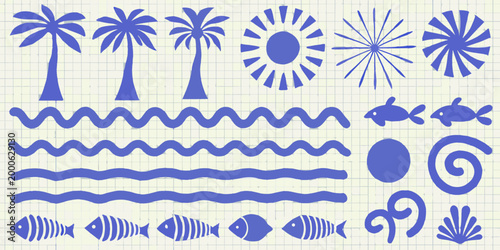 blue ocean themed icons set on grid background high quality professional detailed modern elegant stylish