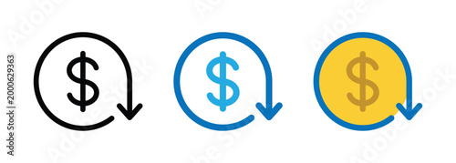 Cost reduction icon, money management, cost savings, expense control symbol for app, website, and UI design element. Transparent PNG and vector