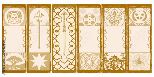 eight ornate gold frames with nature motifs and symbols high quality professional detailed modern elegant