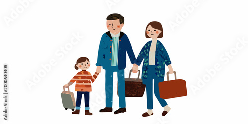 family traveling together with luggage in colorful illustration high quality professional detailed modern elegant stylish