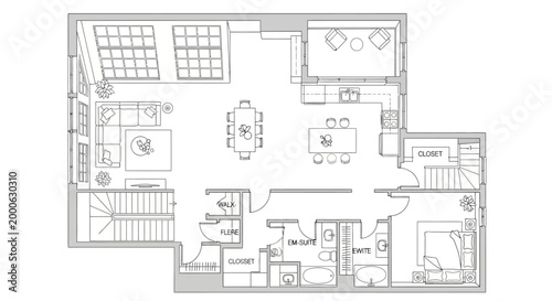 Luxurious Black and White Apartment Floor Plan with Multiple Spacious Rooms, Ensuites, and Walk-in Closets on Isolated White Background