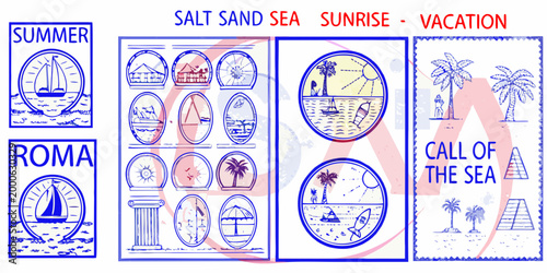 summer vacation illustrations with beach scenes and italian landmarks high quality professional detailed modern elegant