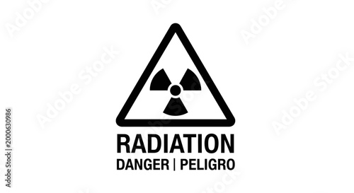 Radiation Danger Warning Sign Trefoil Symbol Bilingual Text Isolated White Background