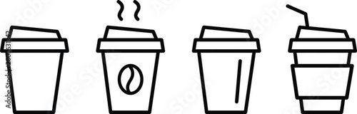 Coffee cup icons disposable paper cups different styles.