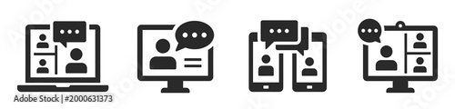 Collection of black icons for online communication and video calls.