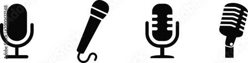 Collection of microphone icons in various designs for recording and broadcasting.