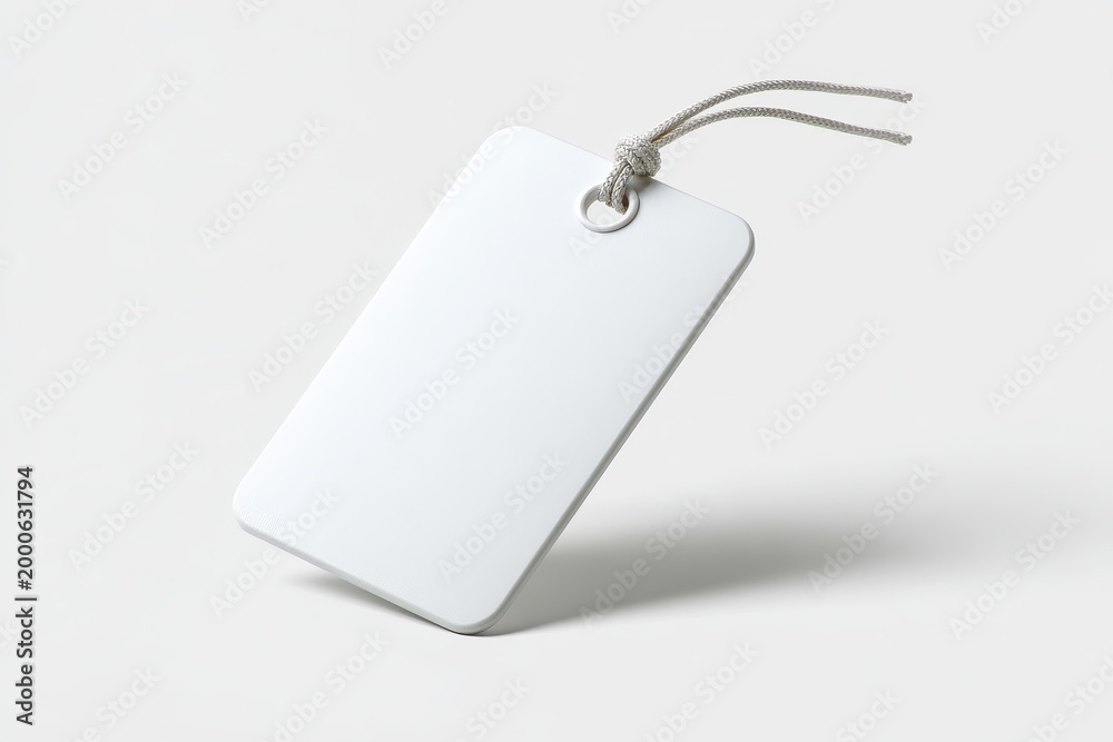 Fototapeta premium Isolated plastic luggage tag with string loop, placeholder for branding
