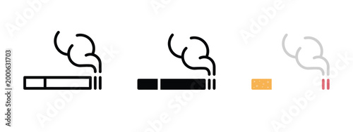 Collection of smoking cigarette icons in different styles on white background.