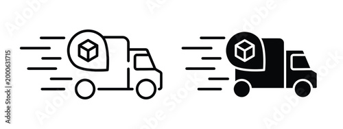Delivery truck icons showing fast shipping and package transport services.
