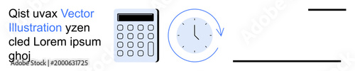 Time management, accounting, business productivity, financial analysis, project planning, calculation tools. Image shows a calculator, clock and text elements. Time management and accounting concept