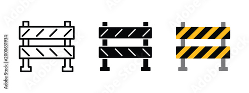 Construction barrier icons road blockades safety barricades for traffic control and safety.