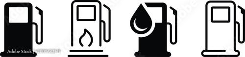 Four gas station pump icons with different designs on transparent background.