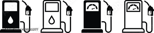 Gas pump icons, fuel station, petrol dispenser, car fuel.