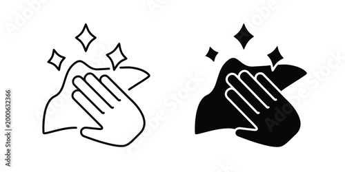 Hand cleaning surface with cloth icon set hygiene sanitation wiping symbol vector.