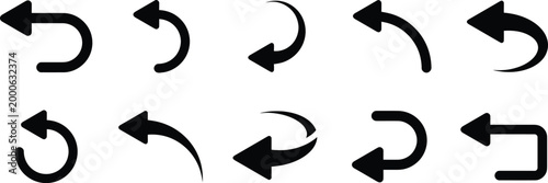 Group of various arrow icons showing different directions and curves isolated on transparency.