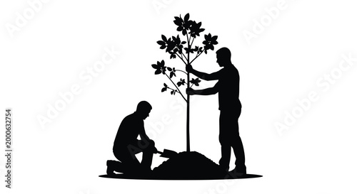 two people planting a tree silhouette high quality