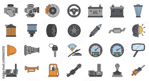 Foto Collection of various automotive parts.