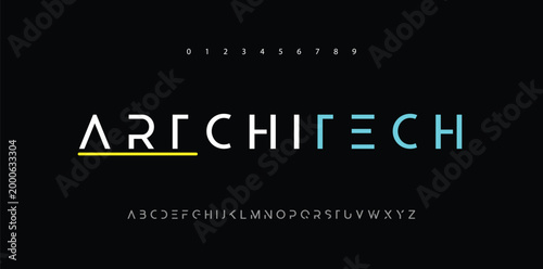 Architect project font, technical draw style alphabet. Geometrical typography. Wireframe letters, typographic design with draft strokes for architecture logo and headline. Isolated vector typeset