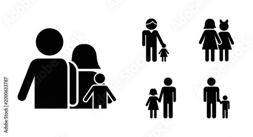 Family Icons Representing Different Family Units And Relationships.