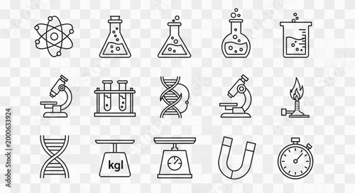 Collection of Scientific Laboratory Equipment Icons and Symbols.