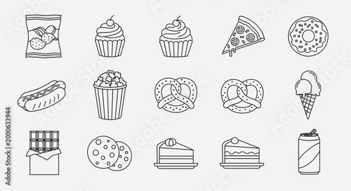 Hand Drawn Food Icons Collection Vector Illustration.
