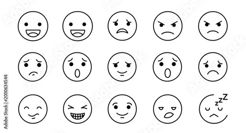 Set of Hand Drawn Emoticons Expressing Various Emotions.