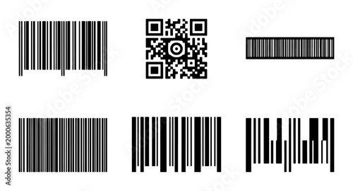 Konstfotografi Barcode and QR Code Icons Set, Digital Data Identification Symbols, Retail Scann