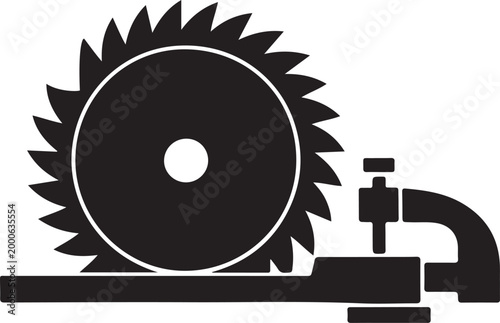 a circular saw blade and a vise. Silhouette vector illustration