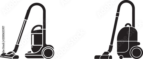 Set of a classic upright vacuum cleaner icon. Silhouette vector illustration