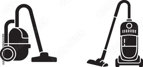 Set of a classic upright vacuum cleaner icon. Silhouette vector illustration