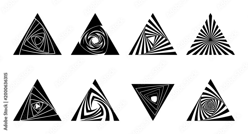 Foto Abstract Geometric Triangle Optical Illusions, Psychedelic Swirl Patterns, Black